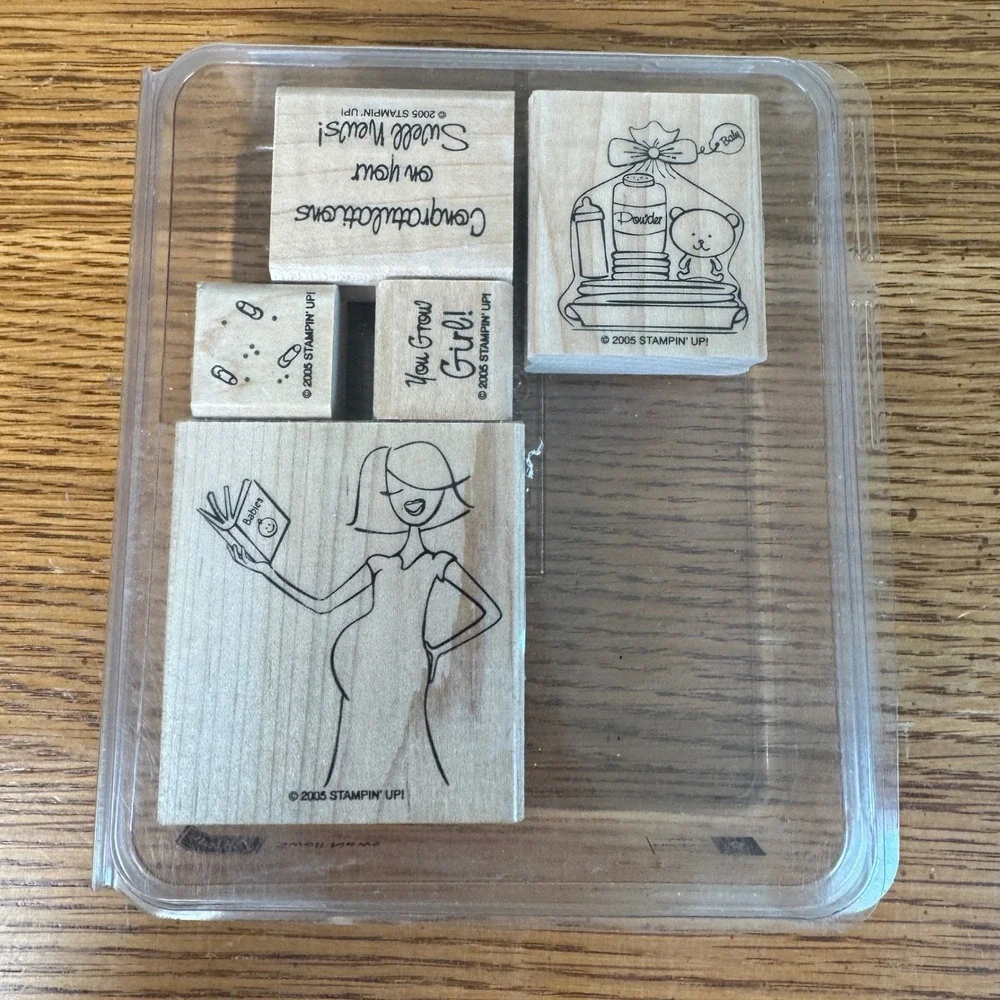 Stampin‎ Up Swell News Wood Mounted Rubber Stamp Set 6pc Pregnancy Baby 2005